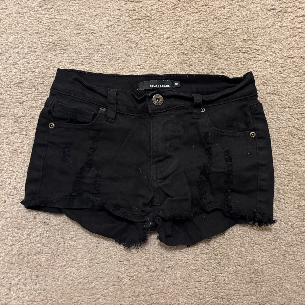 Contraband Black Distressed Denim Shorts Girls 12